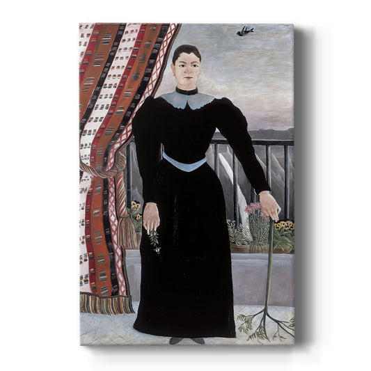 Canvas art print featuring a naïve-style portrait of a woman in dark attire against a simple background on a clean white background.