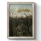 Dreamlike forest landscape scene by Henri Rousseau printed on canvas in an ornate champagne frame with a vertical orientation.