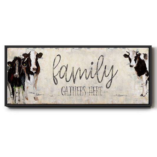 Family Gathers Here - Floater Framed Canvas Print