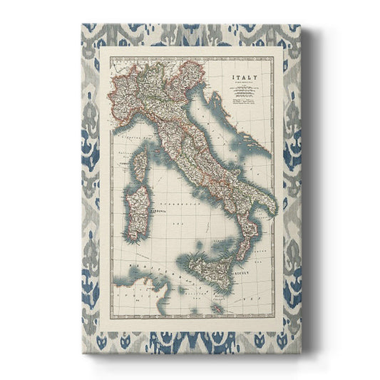 Bordered Map of Italy Premium Gallery Wrapped Canvas - Ready to Hang