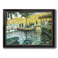 Impressionist riverside leisure scene by Claude Monet printed on canvas in an ornate black frame with gilded inner detail.