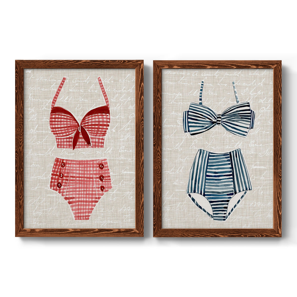 Vintage Swimming III - Premium Framed Canvas 2 Piece Set - Ready to Hang