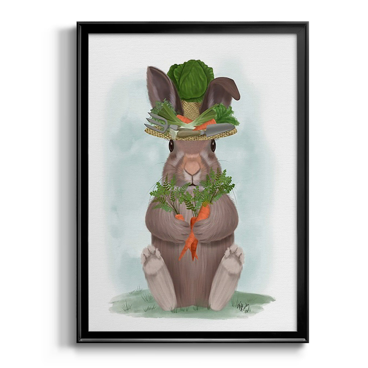 Rabbit Carrot Hat - Modern Framed Canvas Print