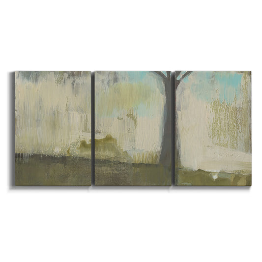 Three-panel canvas wall art featuring tall abstract tree form on white background.