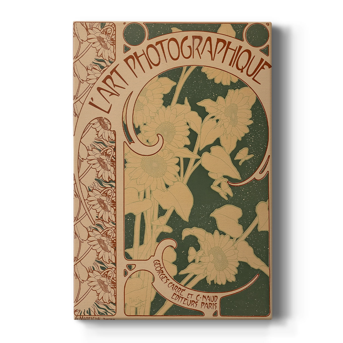 Canvas art print featuring an Art Nouveau cover design with ornate floral motifs and photography publication text on a clean white background.