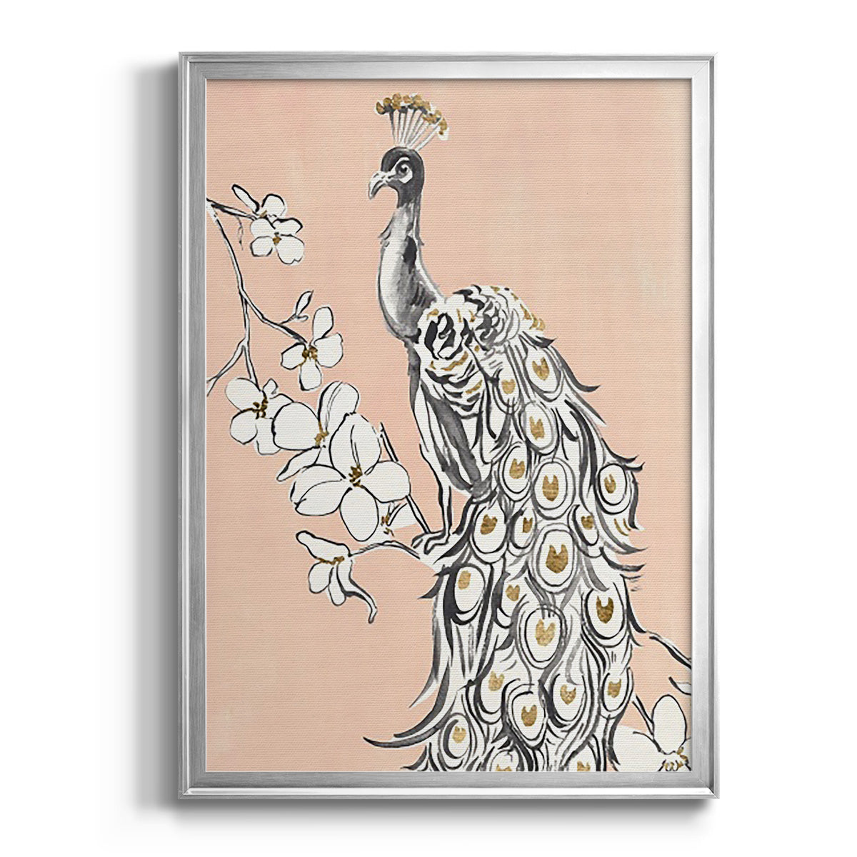 Peacock in Gold II - Modern Framed Canvas Print