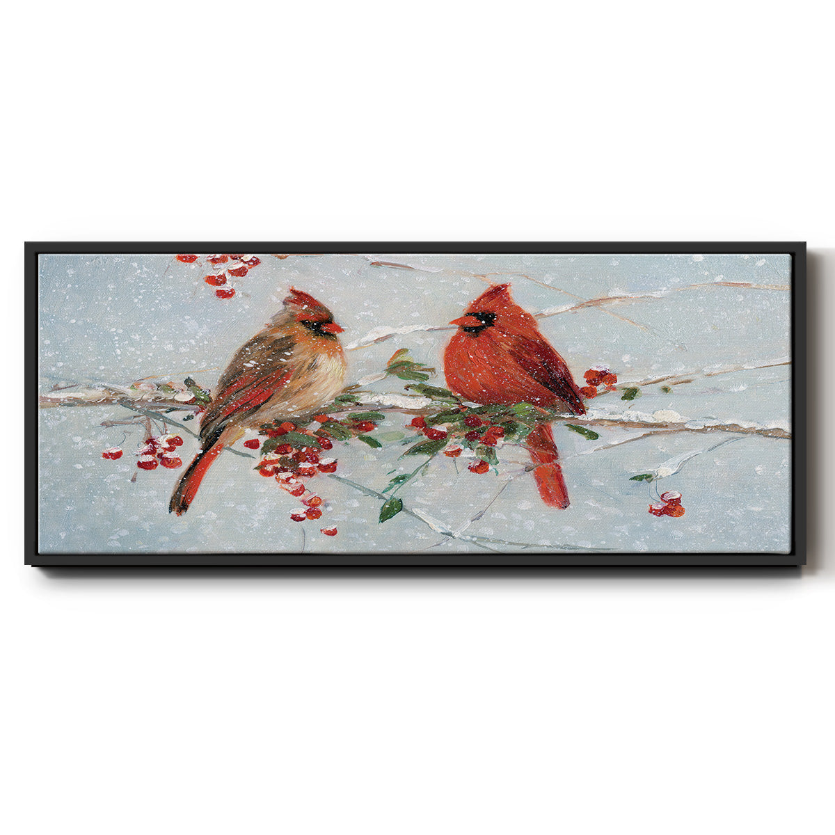 Cardinals in Winter - Floater Framed Canvas Print