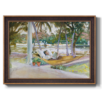 Impressionist leisure portrait scene by John Singer Sargent printed on canvas in an ornate bronzed mahogany wood frame.