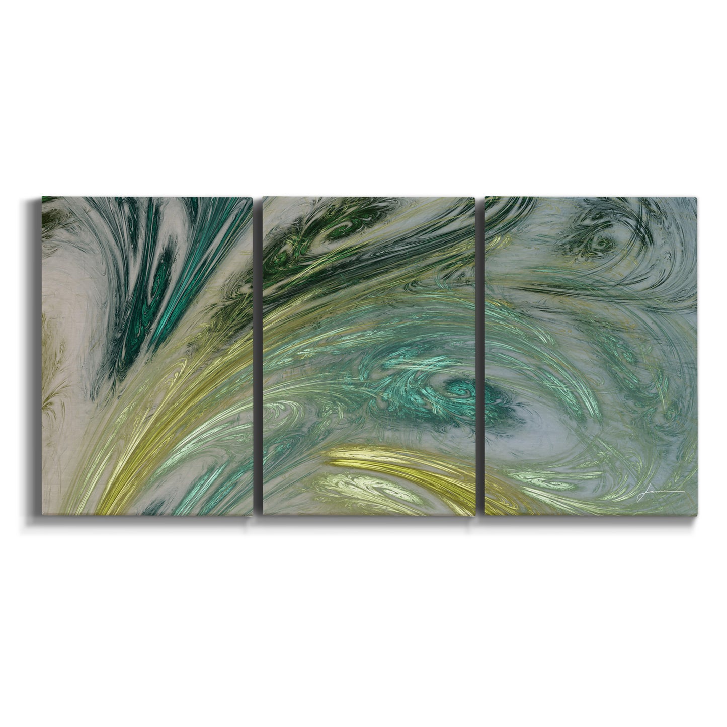 Three-panel canvas wall art featuring layered modern abstract landscape on white background.