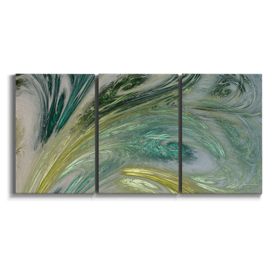 Three-panel canvas wall art featuring layered modern abstract landscape on white background.
