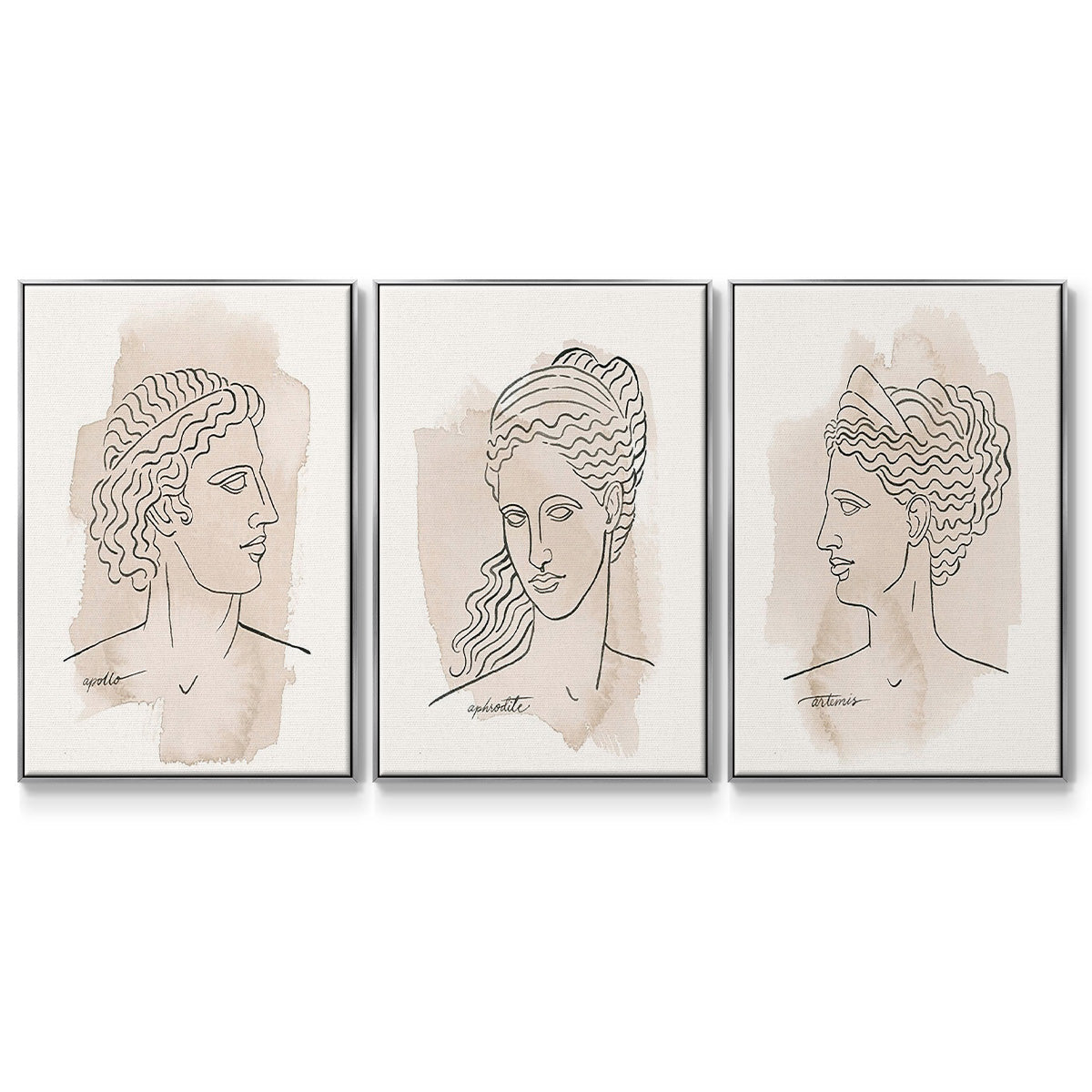 Greek Busts IV - Framed Premium Gallery Wrapped Canvas L Frame 3 Piece Set - Ready to Hang