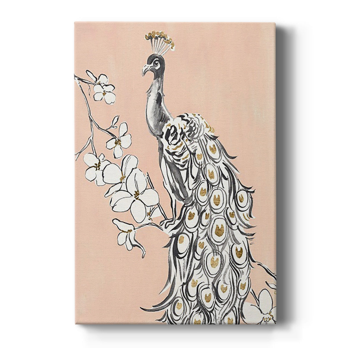 Peacock in Gold II Premium Gallery Wrapped Canvas - Ready to Hang