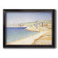 Impressionist Mediterranean jetty seascape by Paul Signac printed on canvas in an ornate black frame with gilded inner detail.