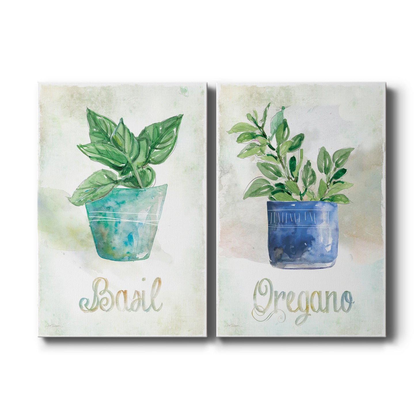 Potted Basil Premium Gallery Wrapped Canvas - Ready to Hang - Set of 2 - 8 x 12 Each