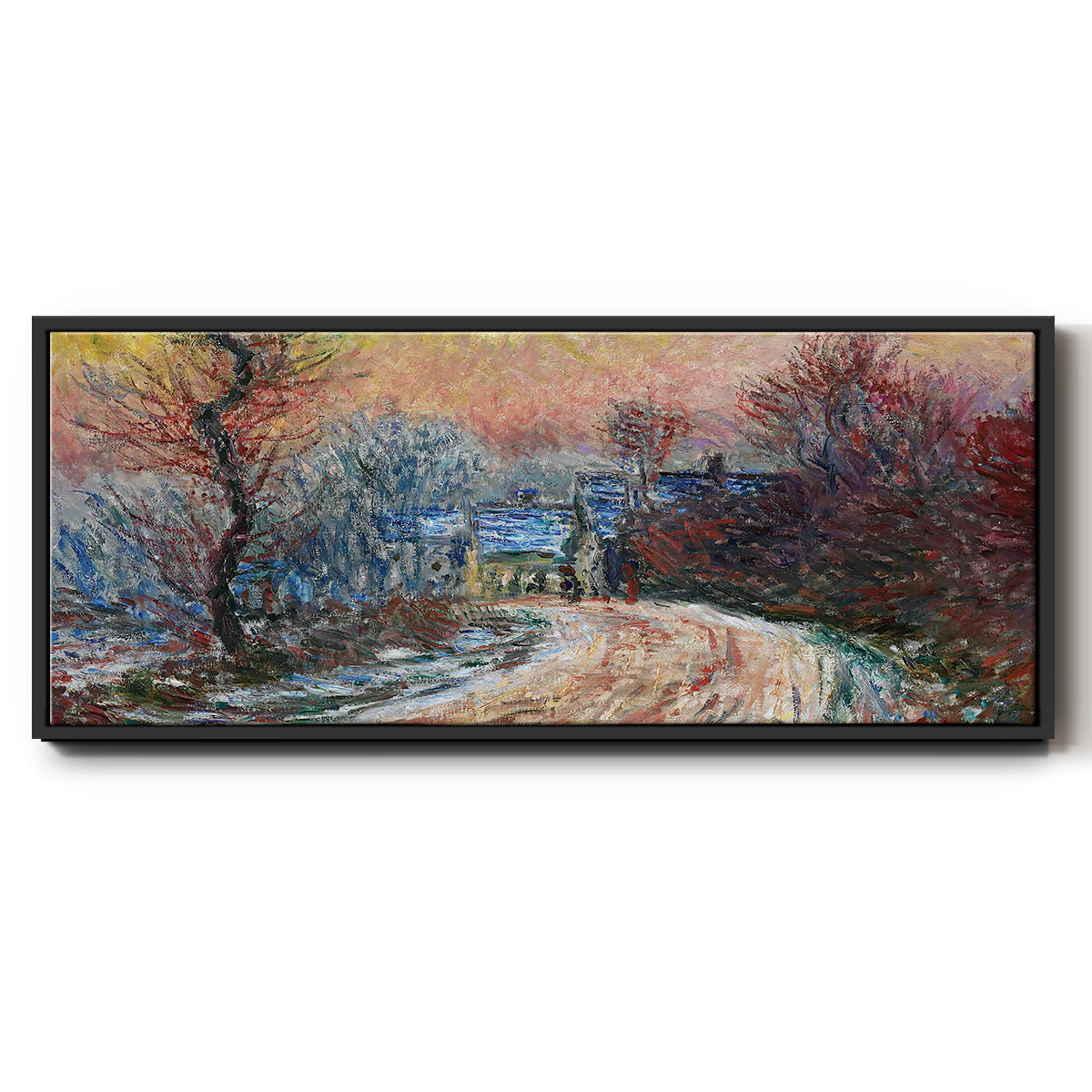 Road to Giverny in Winter, Sunset, 1885 - Floater Framed Canvas Print