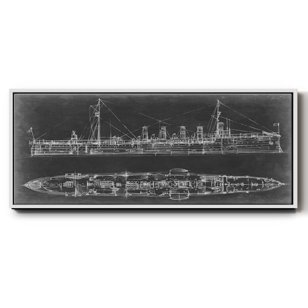 Navy Cruiser Blueprint - Floater Framed Canvas Print