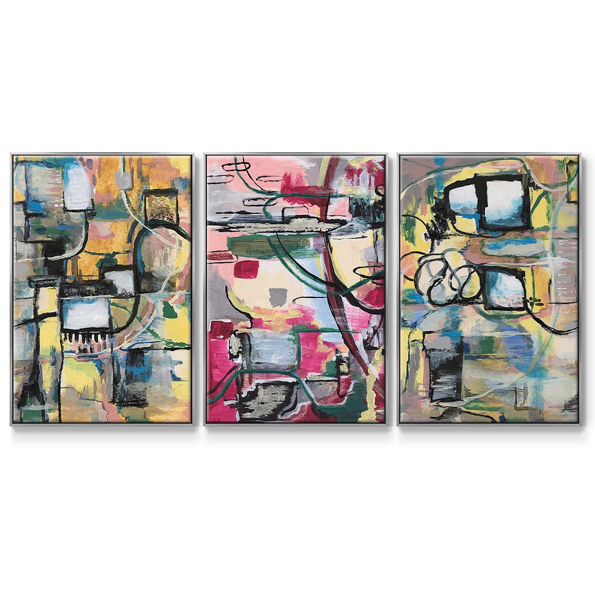 Memory Screen I - Framed Premium Gallery Wrapped Canvas L Frame 3 Piece Set - Ready to Hang