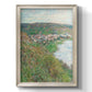 Impressionist landscape view of Vétheuil by Claude Monet printed on canvas in an ornate champagne frame with a vertical orientation.