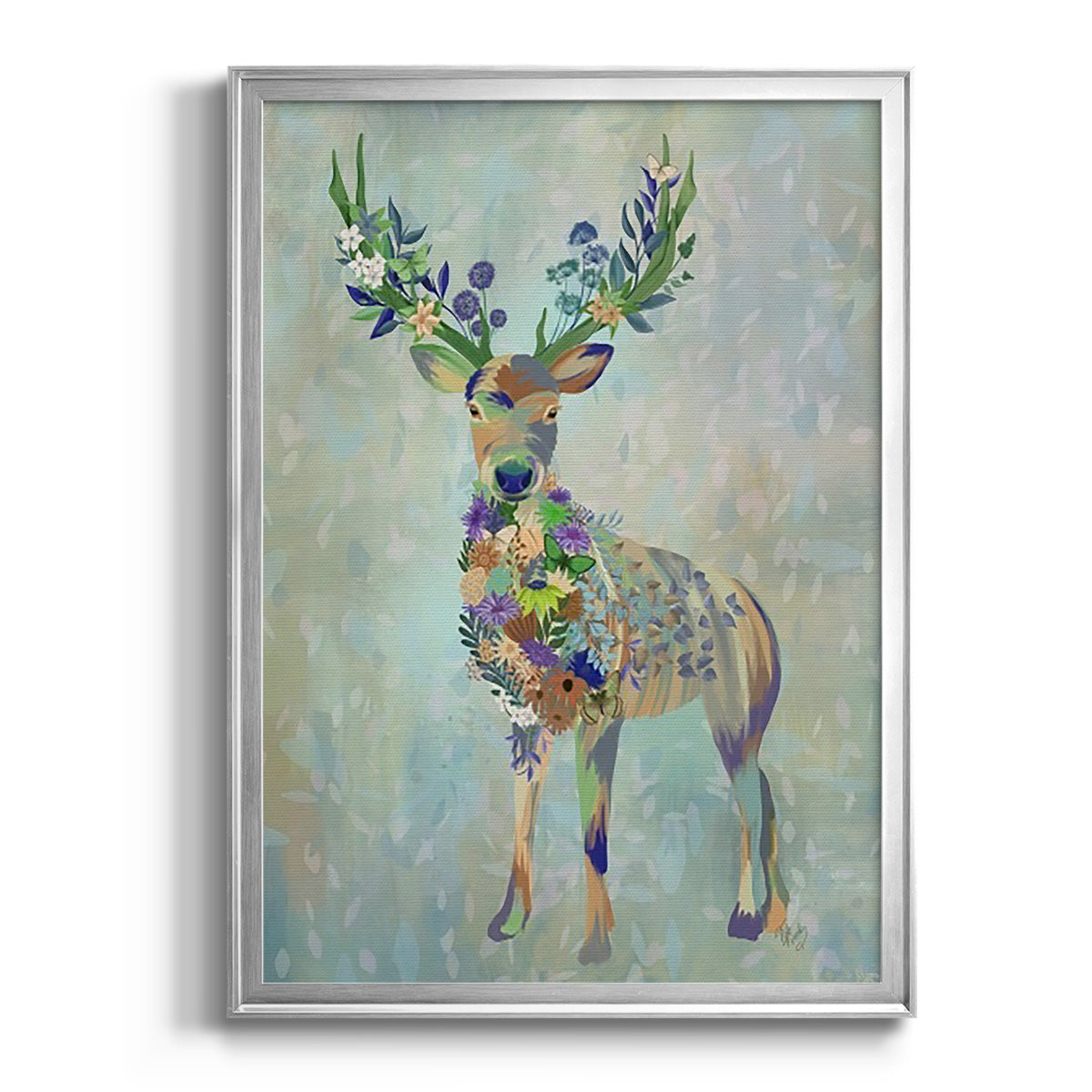 Fantastic Florals Deer, Full - Modern Framed Canvas Print