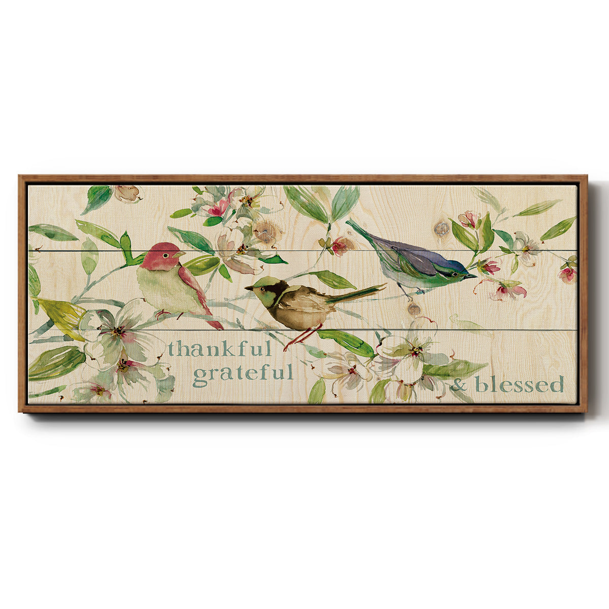 Grateful Thankful Blessed Birds - Floater Framed Canvas Print