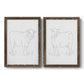 Set of two walnut barnwood framed canvas prints featuring two minimalist livestock sketches featuring simple contour drawings of standing cows.