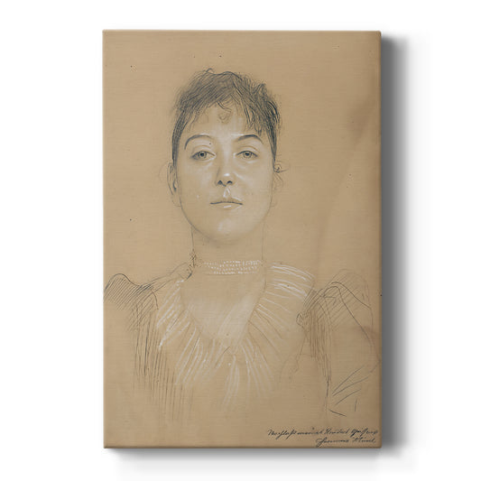 Canvas art print featuring a portrait study of a woman with delicate features and soft pencil shading on a clean white background.