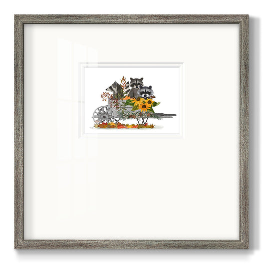 Raccoon Wheelbarrow Premium Framed Print Double Matboard