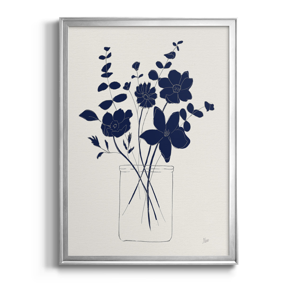 Indigo Sketch Bouquet I - Modern Framed Canvas Print