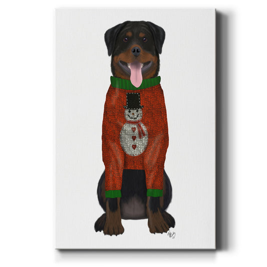 Christmas Des - Rottweiler in Christmas Sweater Premium Gallery Wrapped Canvas - Ready to Hang