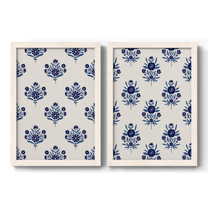 Indigo Bloom Pattern I - Premium Framed Canvas 2 Piece Set - Ready to Hang