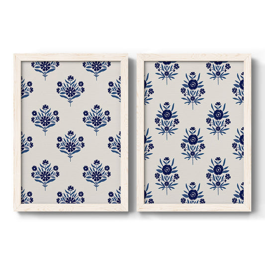 Indigo Bloom Pattern I - Barnwood Framed Canvas Set