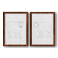 Set of two maple barnwood framed canvas prints featuring two minimalist livestock sketches featuring simple contour drawings of standing cows.