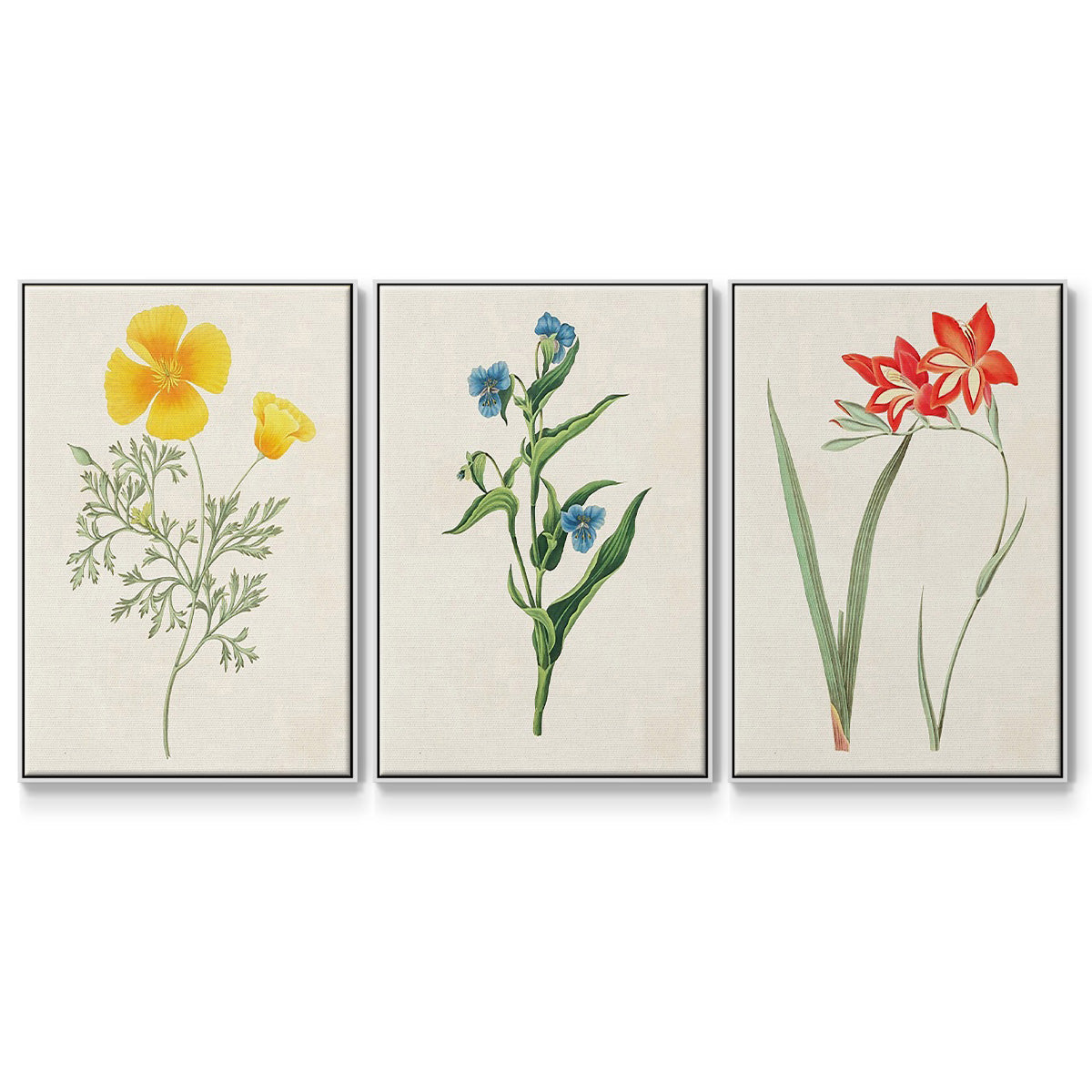 Flowers of the Seasons IV - Framed Premium Gallery Wrapped Canvas L Frame 3 Piece Set - Ready to Hang