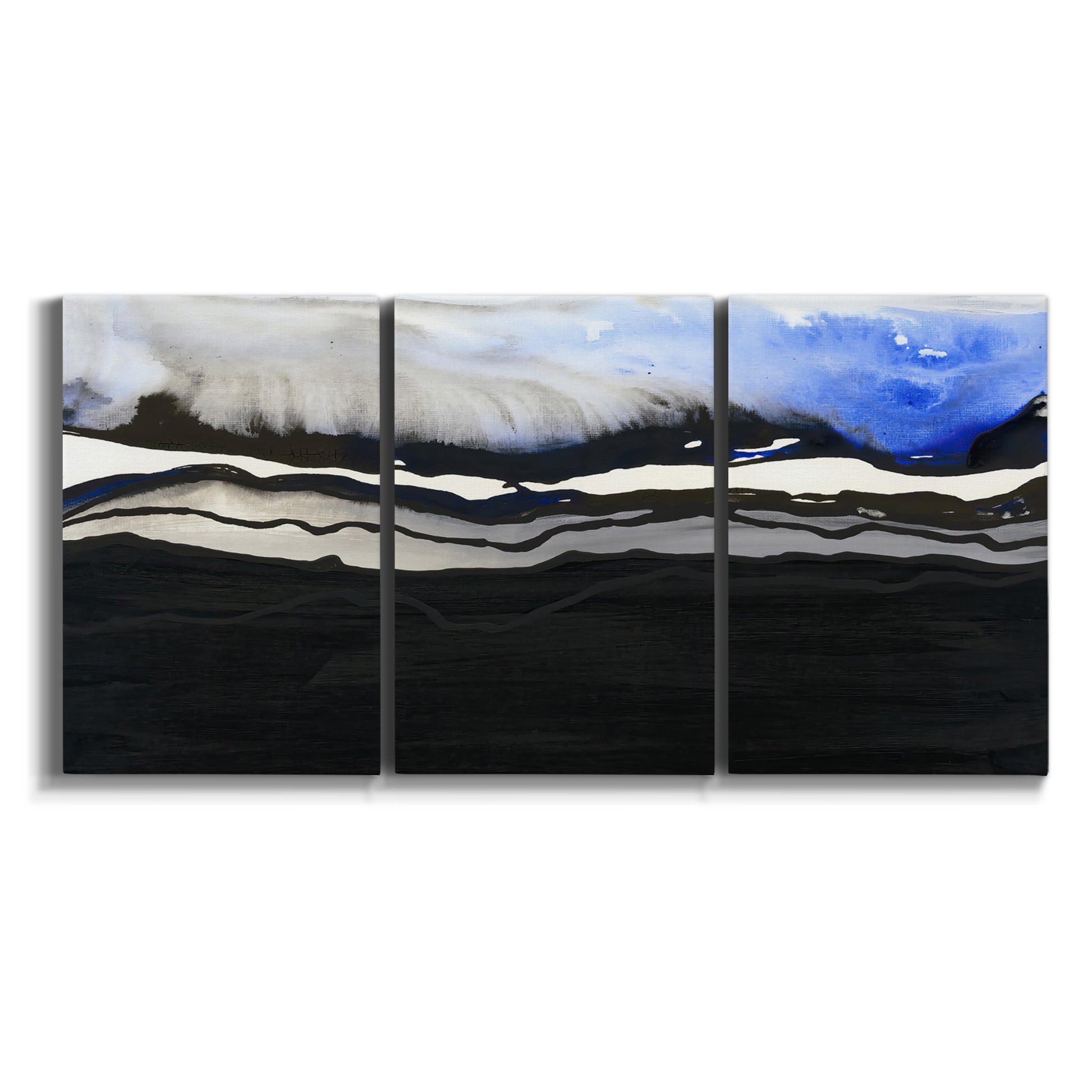 Three-panel canvas wall art featuring abstract passage of time composition on white background.