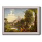 Symbolic landscape representing youth by Thomas Cole printed on canvas in an ornate weathered white frame.