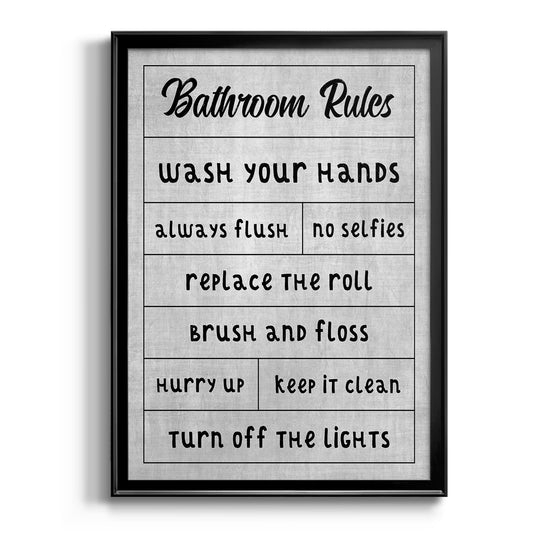 Simple Bathroom Rules - Modern Framed Canvas Print