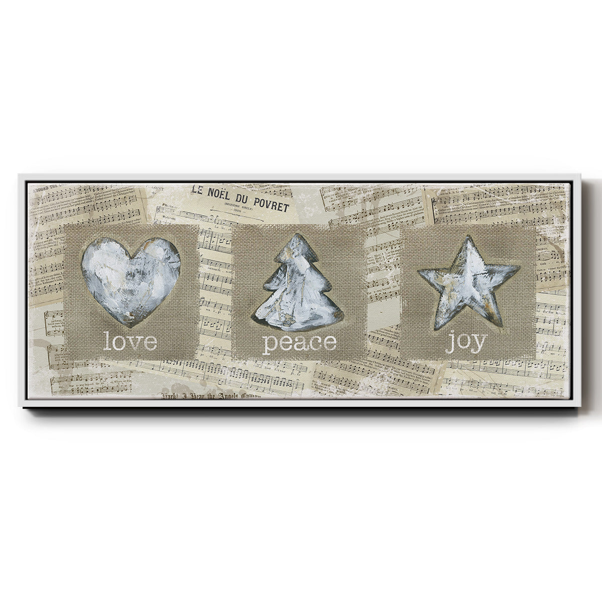Burlap Music Ornaments - Floater Framed Canvas Print