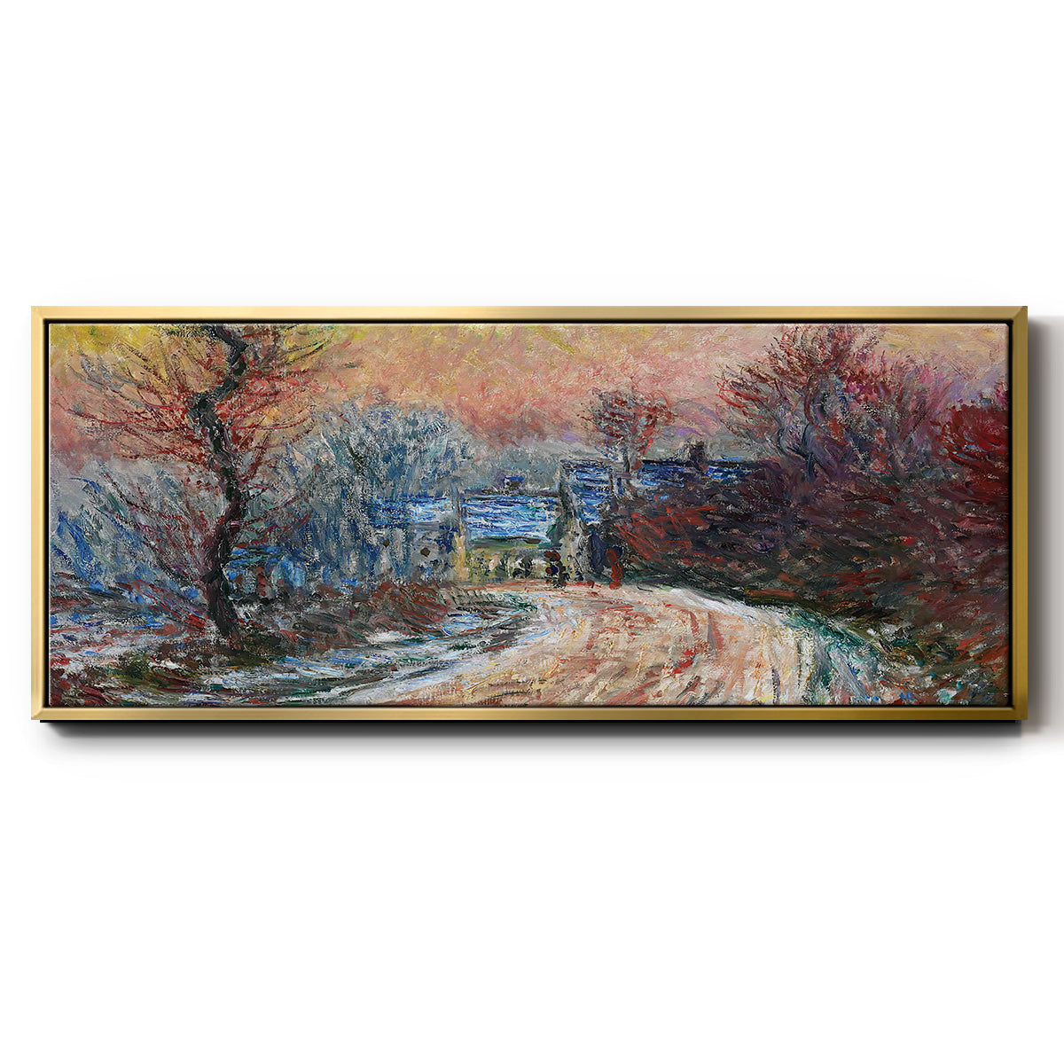 Road to Giverny in Winter, Sunset, 1885 - Floater Framed Canvas Print