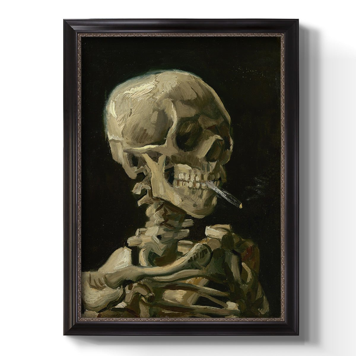 Head of a Skeleton with a Burning Cigarette - Ornate Framed Canvas Print