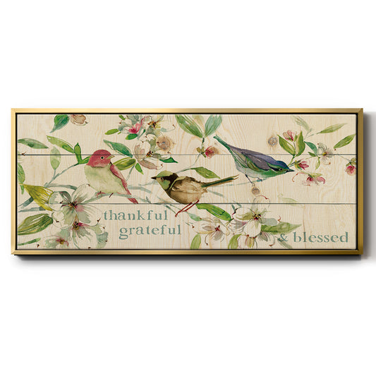 Grateful Thankful Blessed Birds - Floater Framed Canvas Print