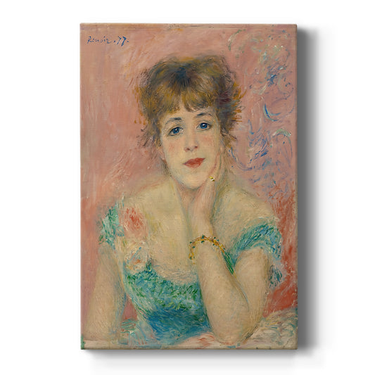 Canvas art print featuring an impressionist portrait of an actress with bright tones and lively expression on a clean white background.