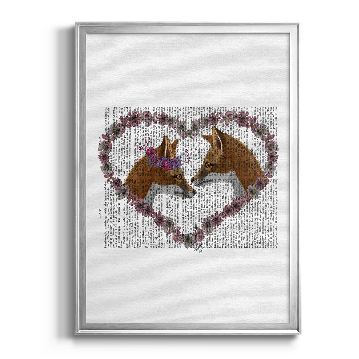 Foxes in Flowers - Modern Framed Canvas Print