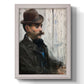 Impressionist portrait of a seated man by Édouard Manet printed on canvas in an ornate champagne frame with a vertical orientation.