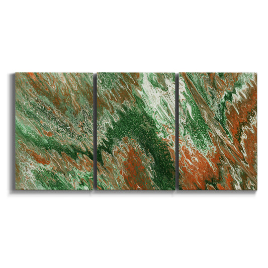 Three-panel canvas wall art featuring modern abstract layered pattern on white background.