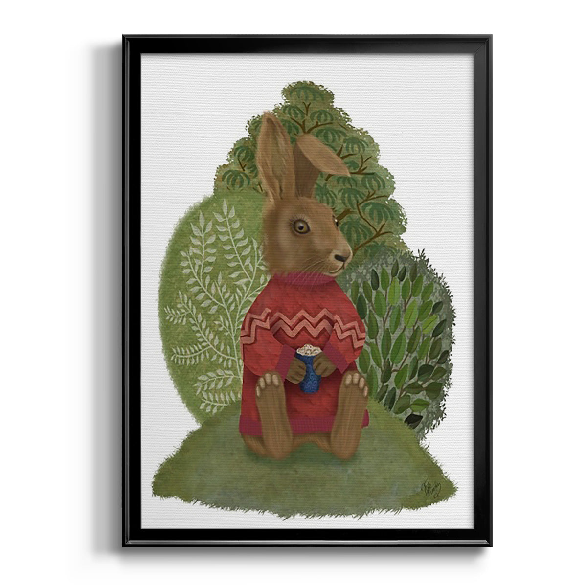 Latte Rabbit in Sweater - Modern Framed Canvas Print