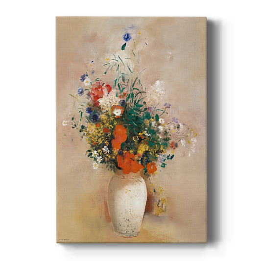 Canvas art print featuring a symbolic still life of flowers in a vase with soft, dreamlike color on a clean white background.