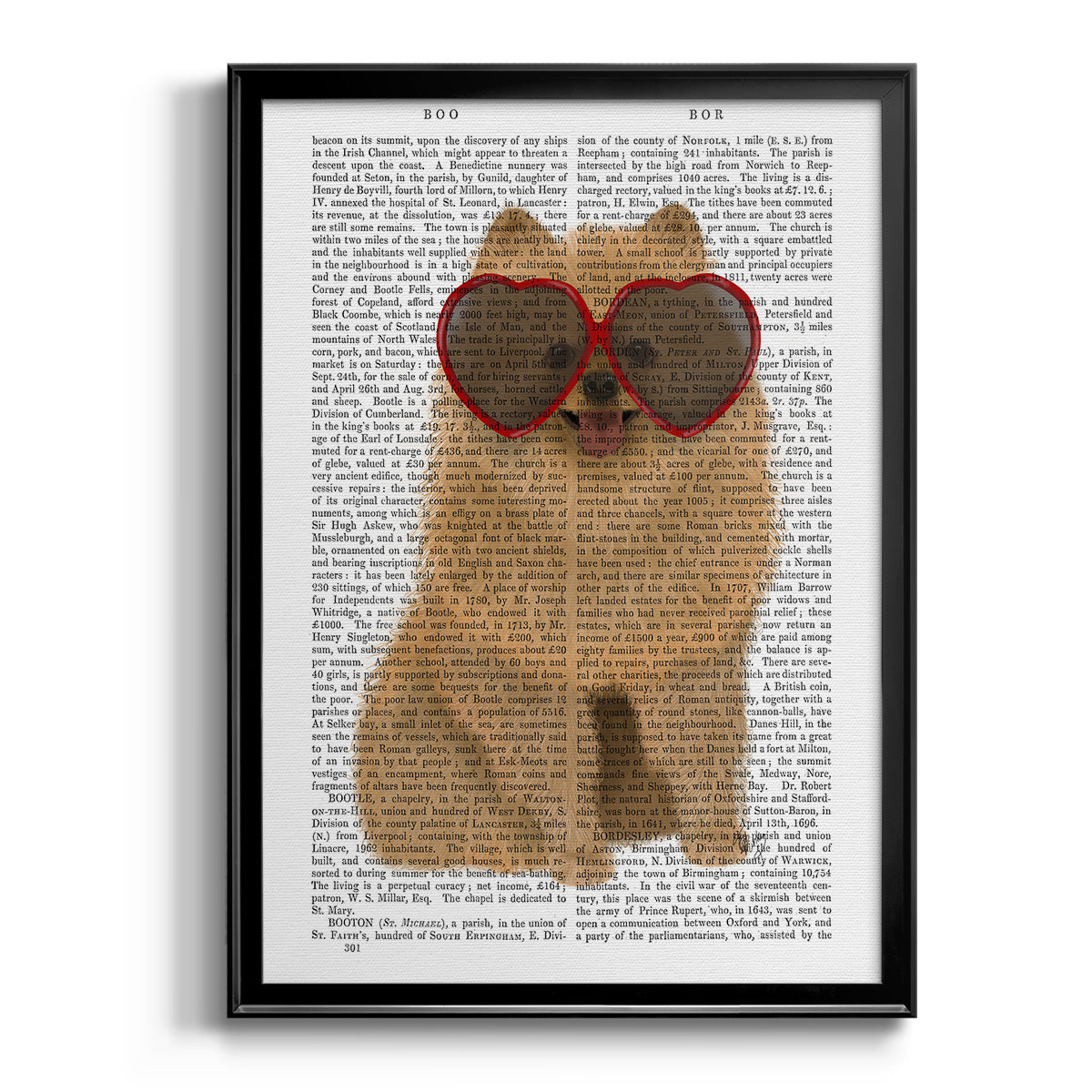 Pomeranian and Heart Glasses - Modern Framed Canvas Print