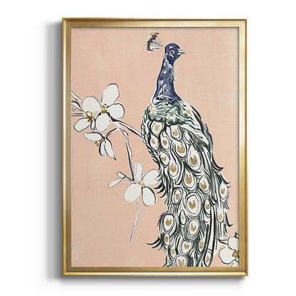 Peacock in Gold III - Modern Framed Canvas Print