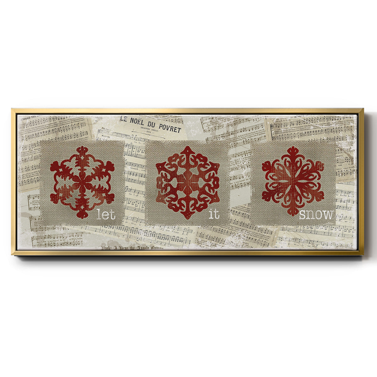 Burlap Music Snowflakes - Floater Framed Canvas Print