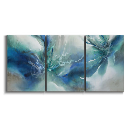 Three-panel canvas wall art featuring subtle abstract light flicker composition on white background.